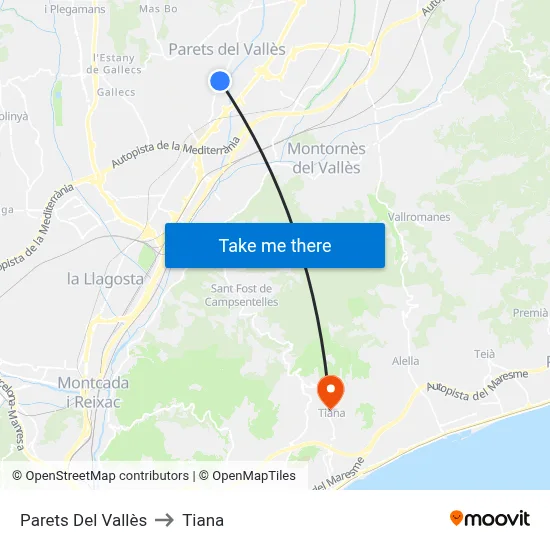 Parets Del Vallès to Tiana map
