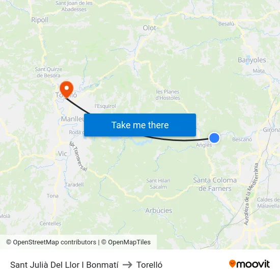 Sant Julià Del Llor I Bonmatí to Torelló map