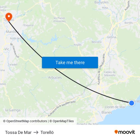 Tossa De Mar to Torelló map