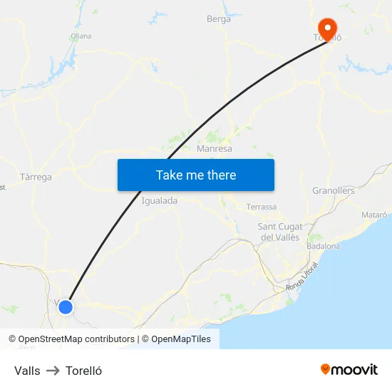Valls to Torelló map