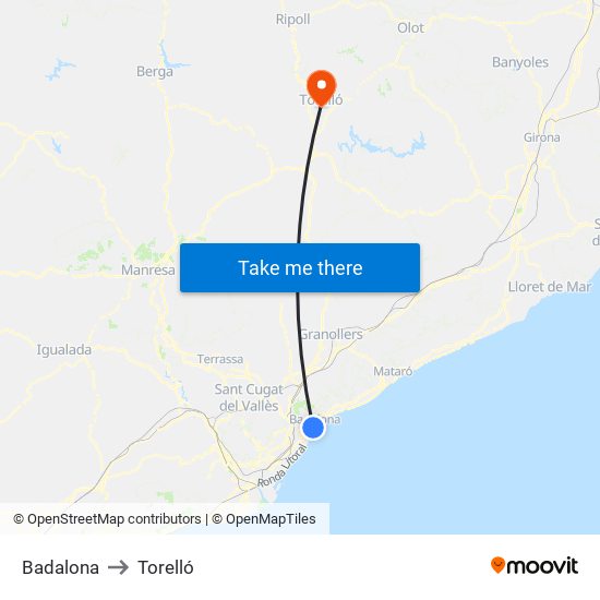 Badalona to Torelló map