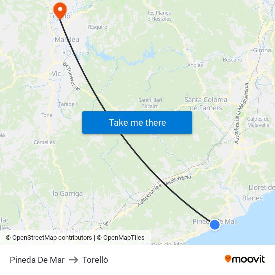 Pineda De Mar to Torelló map