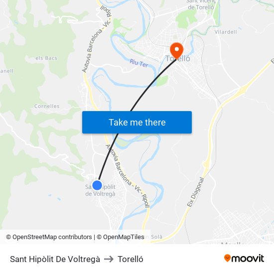 Sant Hipòlit De Voltregà to Torelló map