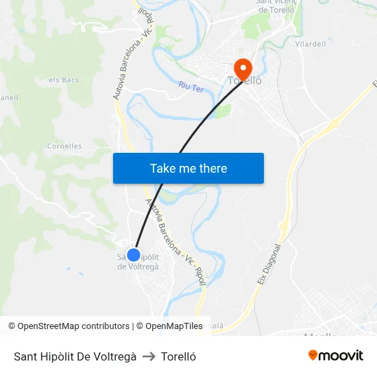 Sant Hipòlit De Voltregà to Torelló map