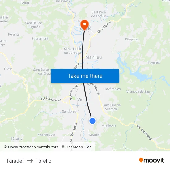 Taradell to Torelló map