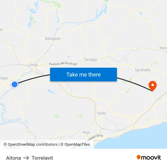 Aitona to Torrelavit map