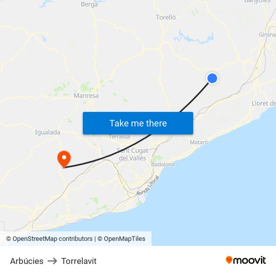 Arbúcies to Torrelavit map