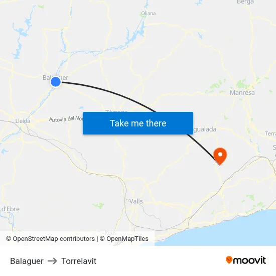 Balaguer to Torrelavit map