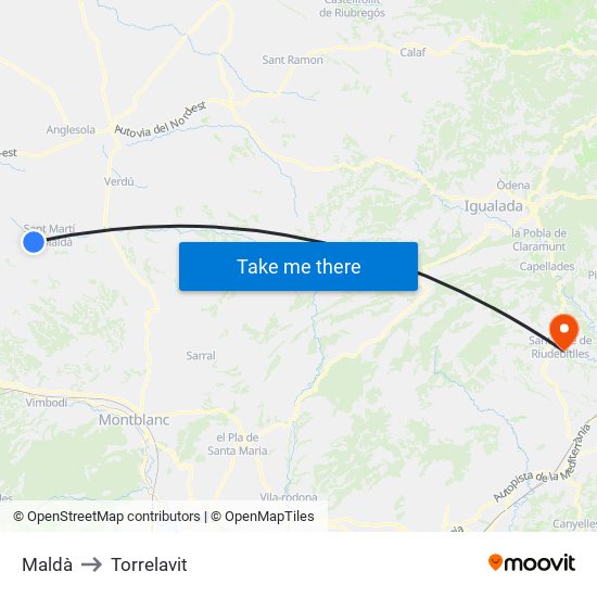 Maldà to Torrelavit map