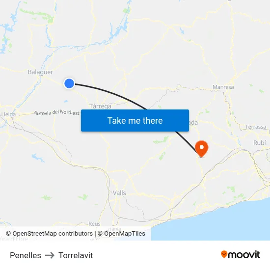 Penelles to Torrelavit map