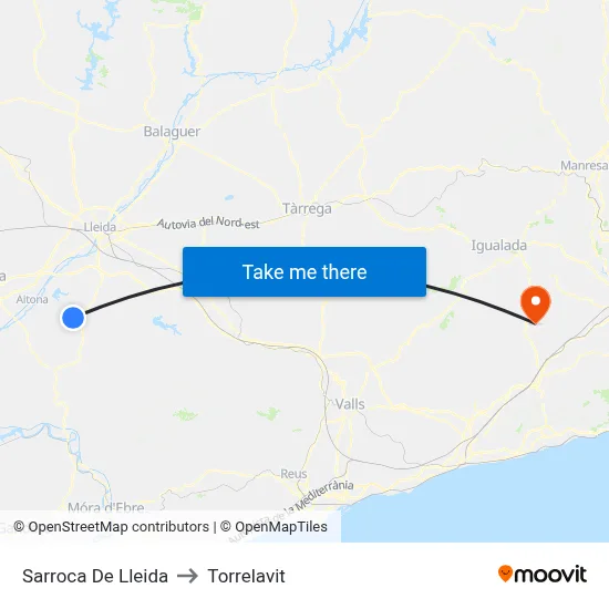Sarroca De Lleida to Torrelavit map