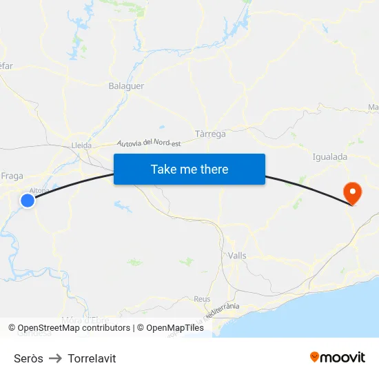 Seròs to Torrelavit map