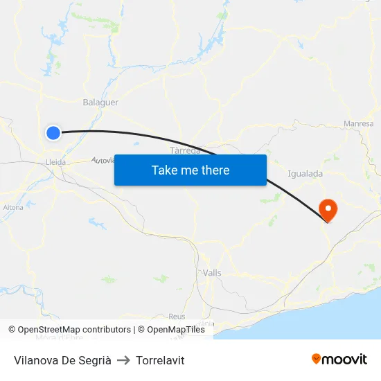 Vilanova De Segrià to Torrelavit map
