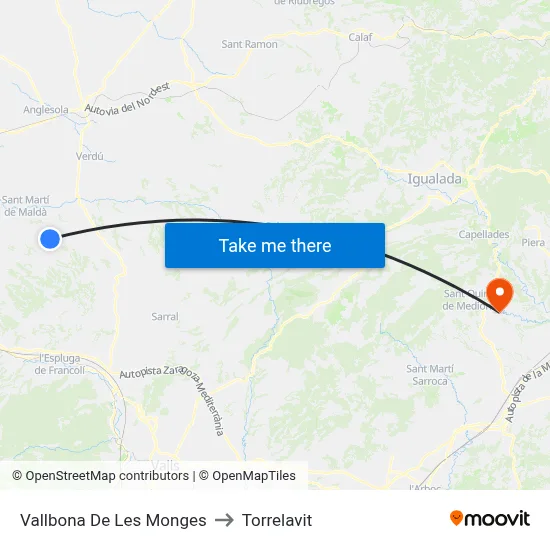 Vallbona De Les Monges to Torrelavit map