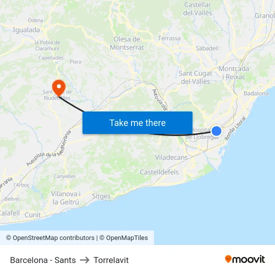 Barcelona - Sants to Torrelavit map
