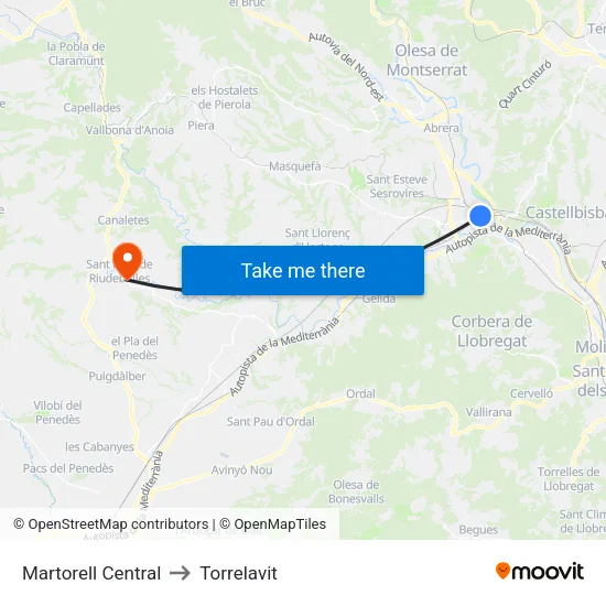 Martorell Central to Torrelavit map