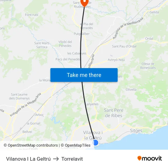 Vilanova I La Geltrú to Torrelavit map