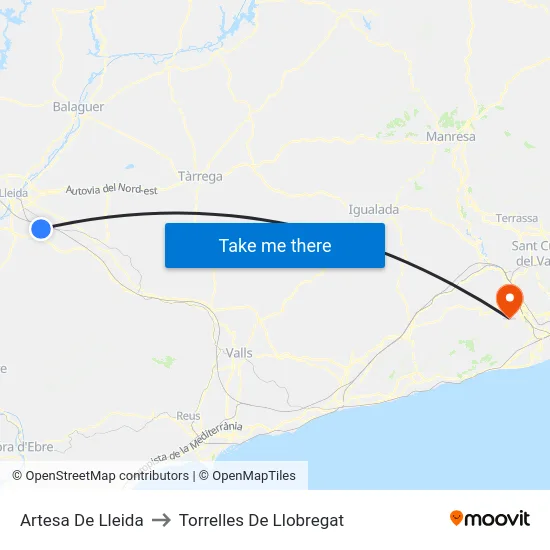 Artesa De Lleida to Torrelles De Llobregat map
