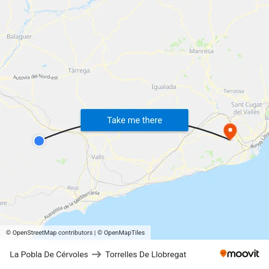La Pobla De Cérvoles to Torrelles De Llobregat map