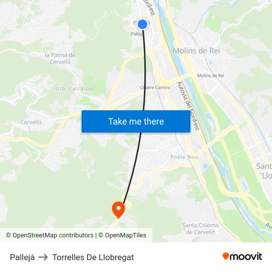 Pallejà to Torrelles De Llobregat map