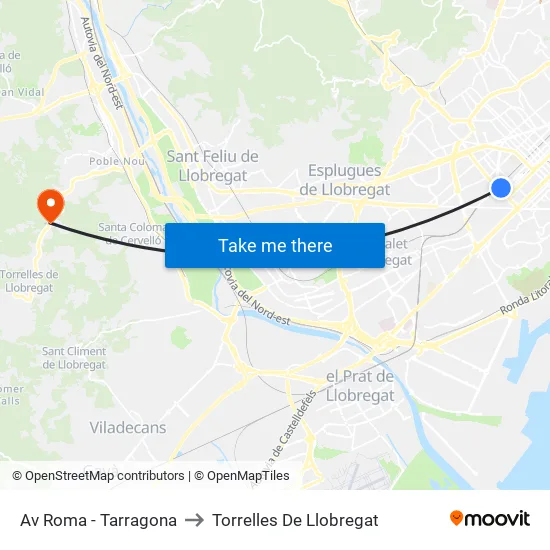Av Roma - Tarragona to Torrelles De Llobregat map