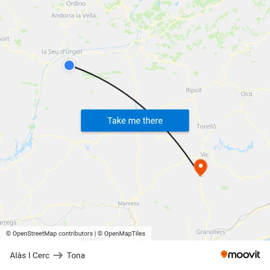Alàs I Cerc to Tona map