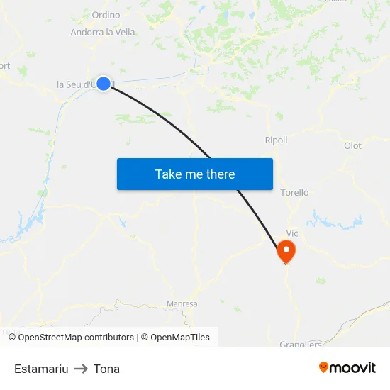 Estamariu to Tona map