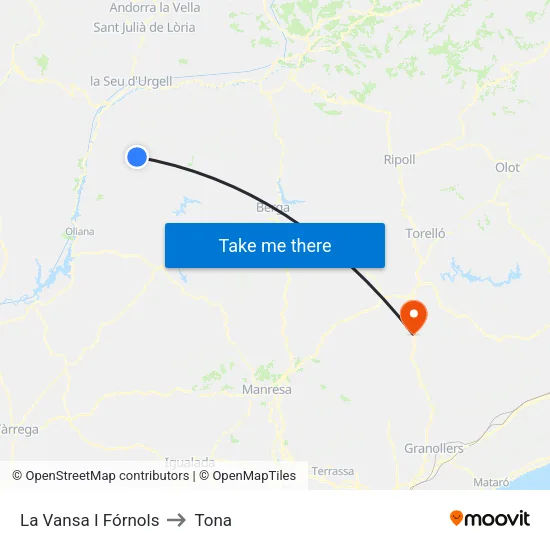 La Vansa I Fórnols to Tona map