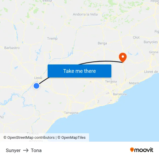Sunyer to Tona map