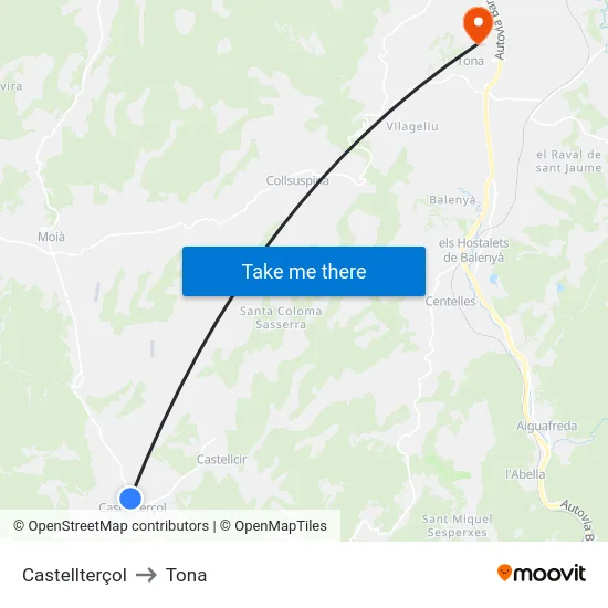 Castellterçol to Tona map