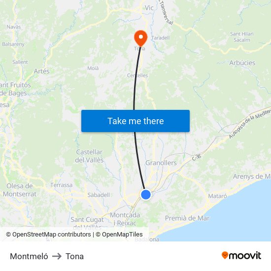 Montmeló to Tona map