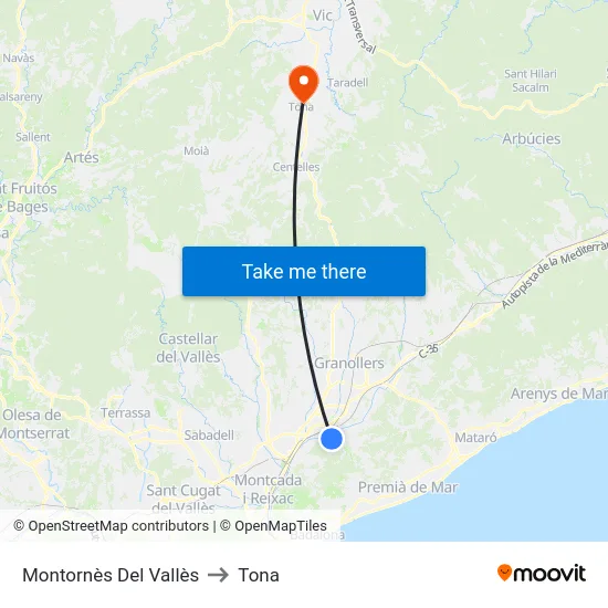Montornès Del Vallès to Tona map