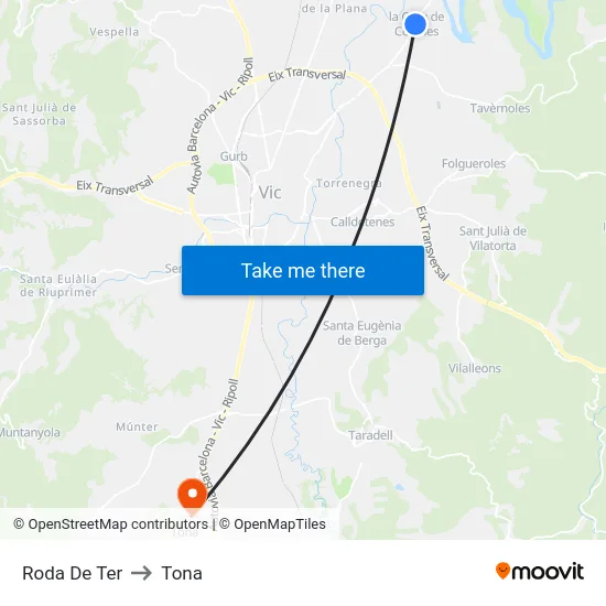 Roda De Ter to Tona map