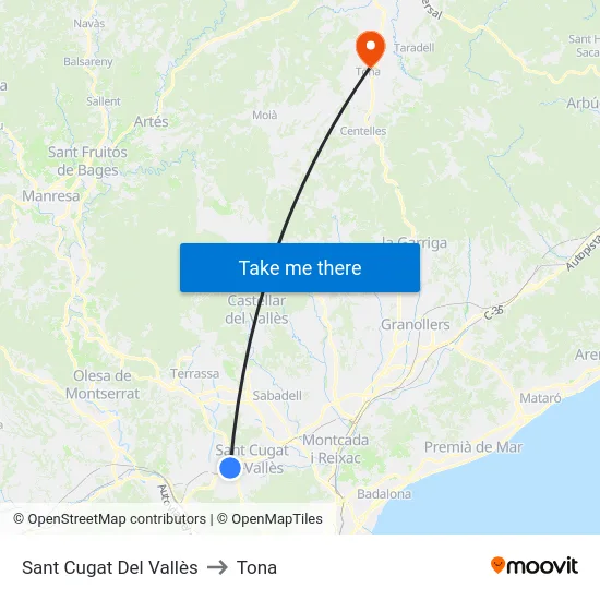 Sant Cugat Del Vallès to Tona map
