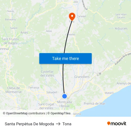 Santa Perpètua De Mogoda to Tona map