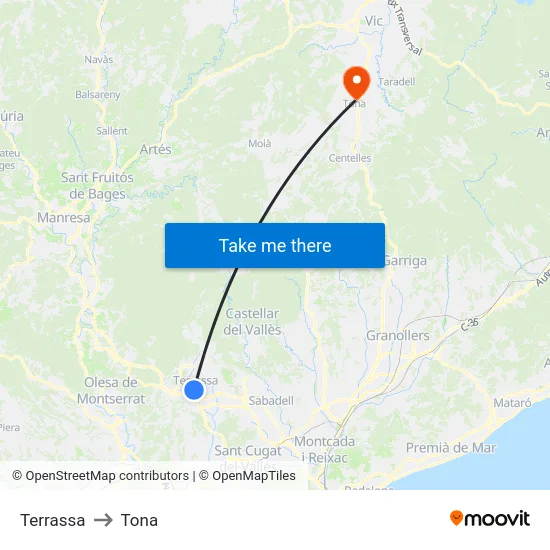 Terrassa to Tona map