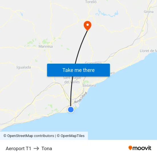 Aeroport T1 to Tona map