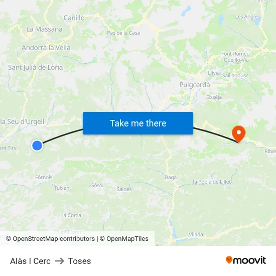 Alàs I Cerc to Toses map