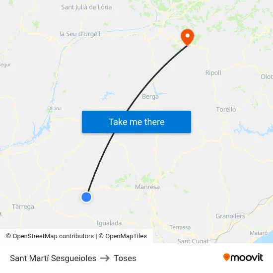 Sant Martí Sesgueioles to Toses map