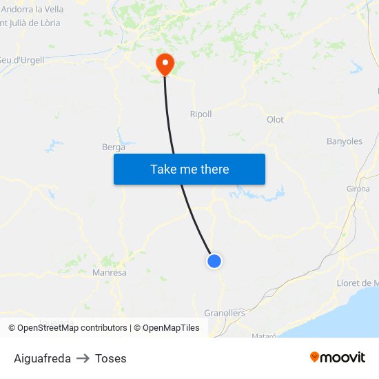 Aiguafreda to Toses map