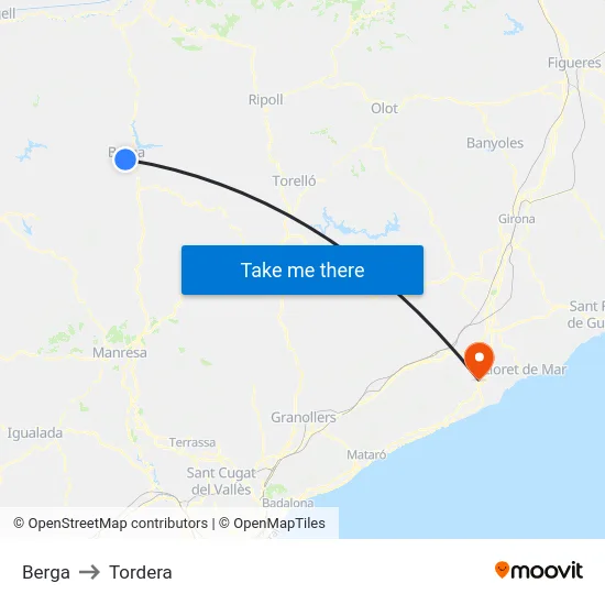 Berga to Tordera map