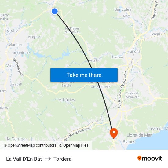 La Vall D'En Bas to Tordera map