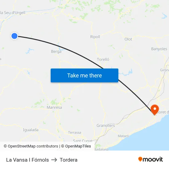 La Vansa I Fórnols to Tordera map