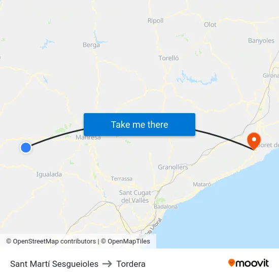 Sant Martí Sesgueioles to Tordera map