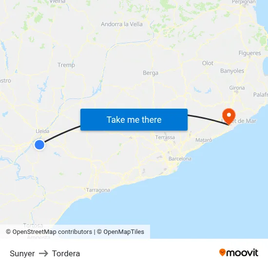 Sunyer to Tordera map