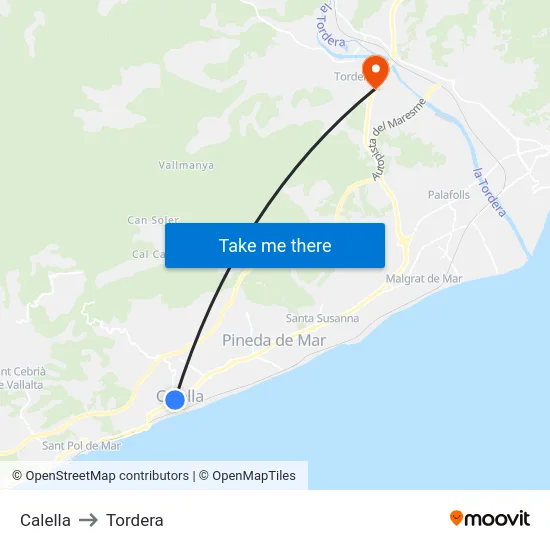 Calella to Tordera map