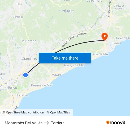 Montornès Del Vallès to Tordera map