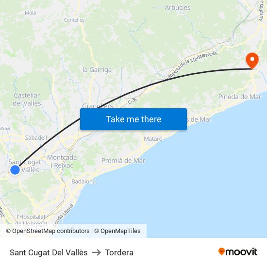 Sant Cugat Del Vallès to Tordera map