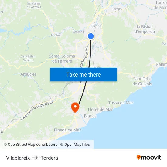 Vilablareix to Tordera map