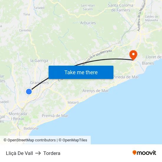 Lliçà De Vall to Tordera map